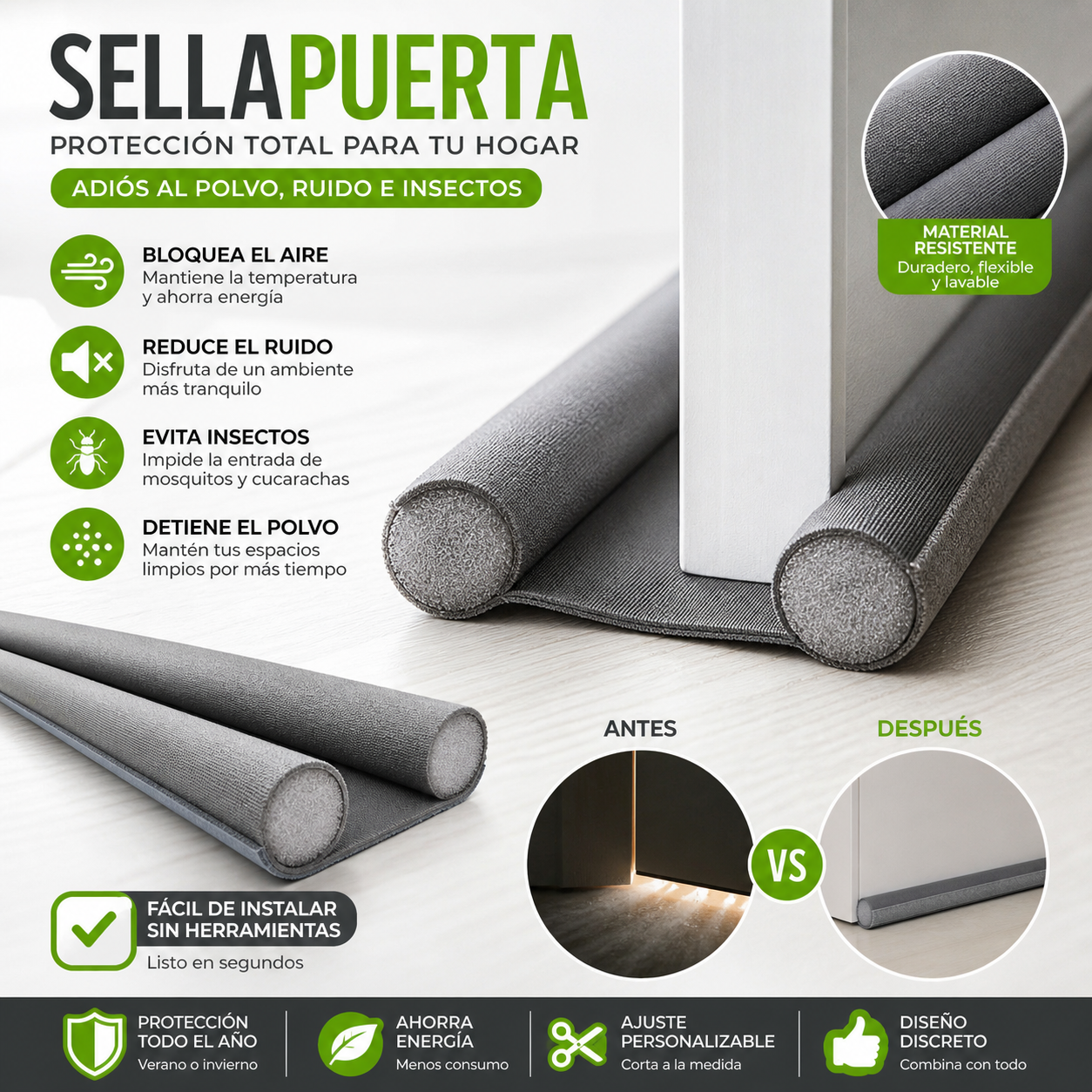Tira Selladora para Puertas🚪 Una solución simple que transforma tu hogar!